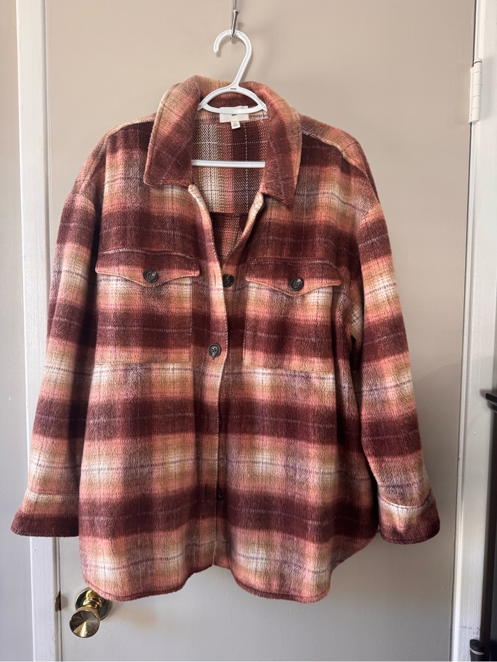 Nordstrom Plaid Button-Front Utility Shacket - Rust, Cream, Brown